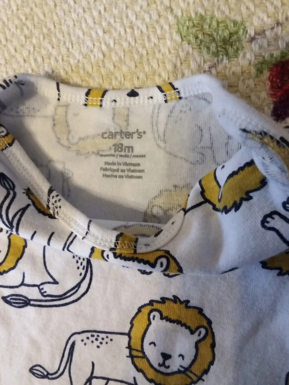 Carter's White One-Piece Bodysuit with Yellow Lion Print & Navy Stripes